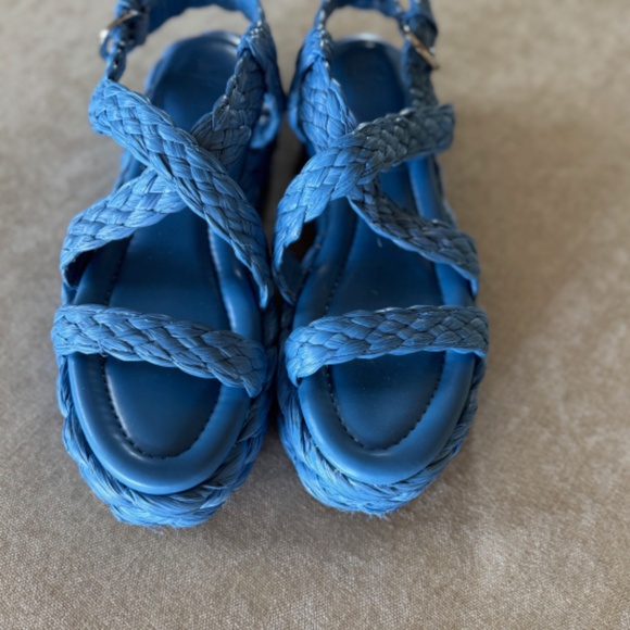Marc Fisher Genie Platform Sandals Blue Braided Straps Wedge Heel - Picture 9 of 9